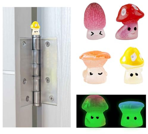 UFURMATE 6 Stück leuchtende Pilz-Scharnieraufsatz, Dekoration, leuchtet im Dunkeln, kleiner Kunstharz, Pilz-Scharnierkopf-Magnete, Ornamente, niedliche Kunst-Scharnierkopf-Figur