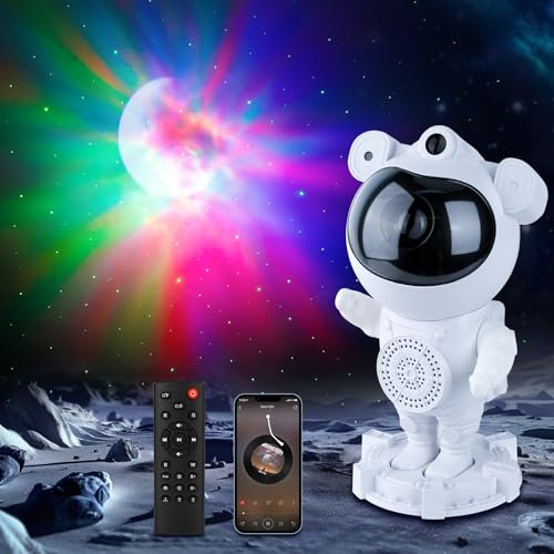 Astronauta Proiettore Stelle Soffitto, Proiettore Stelle Galassia LED con Altoparlante BT, Rumore Bianco, Timer, Luminosità e Velocità Regolabili, 360° Proiettore, Regalo per Bambini Adulti