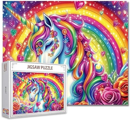 Glitzerndes Einhorn-Puzzle, Regenbogen-Pony Mit Bunten Edelsteinen, 1000 Teile für Erwachsene, 27 x 20 Zoll, HD-Qualität Geschenk, Familienaktivität, Perfekt für Spieleabende