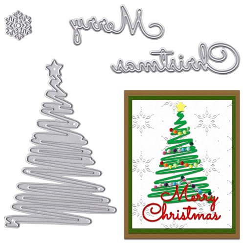 RYMAUP Fustelle in metallo a forma di albero di Natale, fustelle con parole di Natale e fiocchi di neve, stencil per decorazioni natalizie