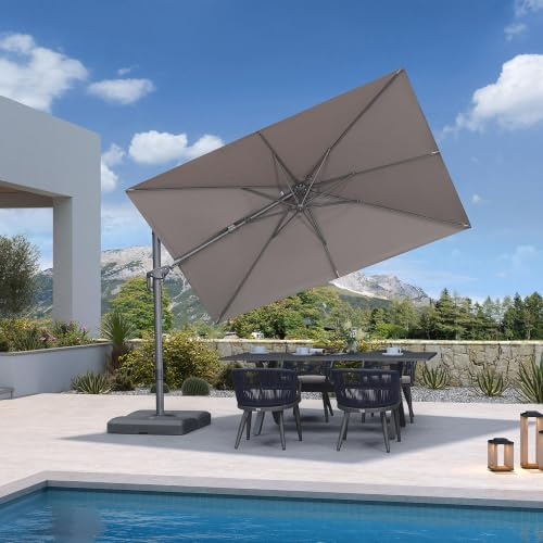 PURPLE LEAF Ampelschirm Twist 200 × 300 cm Acrylimitat Farbecht Asch Mokka | 360° Drehbar, 6-Fach Neigbar, 110° Axialschwenk, Verstärkter Mast, Sonnenschirm Alukurbel Robust, Reißfestes Gewebe