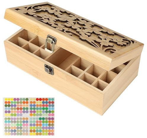 CPROSP 24 Slots Ätherisches Öl Box Bambus, Aufbewahrungs Box für Ätherische Öle, Ätherisches Öl Organizer, für Nagellack, Duftöle, Kosmetik, Duftöldiffusoren und Lippenstift