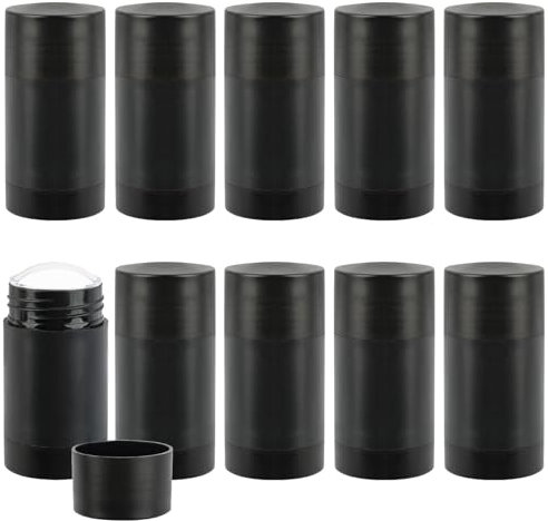 ANNASAMDO 10 Stück 30 ml Leere Runde Deo Behälter zum Befüllen, Kunststoff Deodorant Stick Nachfüllbare Reiseflaschen Set Reisebehälter Tube für DIY Lippenstift usw. (Schwarz)