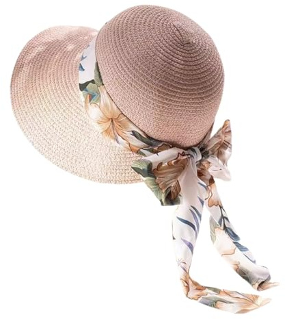 Chapeau de paille pliable à large bord pour femme - Chapeau de plage à large bord pliable et réglable