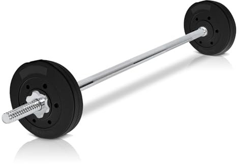 wuuhoo® Langhantelstange & Hantelscheiben im Set Marcel 2.0, 26kg-60kg, Hantelstange 30mm, Stahl verchromte Hantel, Zement Hantelscheiben 30mm, 120cm-200cm 2 x 10kg | 150cm