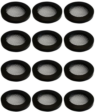 ZAMXHUG 12pcs Juntas de Ducha, Junta de Goma para Manguera de Ducha, Junta de Filtro de Acero Inoxidable, Colador, Apto para conexión roscada de Manguera de Entrada de 3/4 Grifo de Agua, Negro