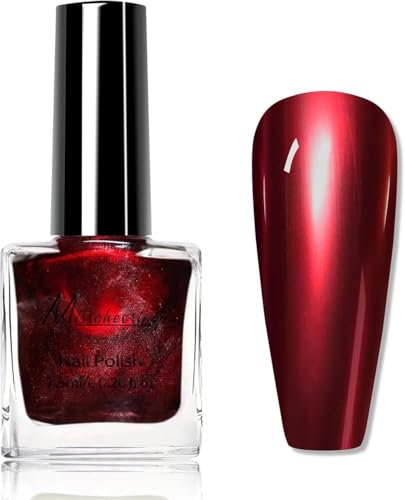 Metallic Red Nail Polish - Quick Dry Dark Red Varnish - Glossy Chrome Finish - Long Lasting Breathable Polish for Women
