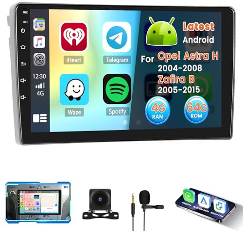 Inefala 4+64G Radio para Opel Astra H 2004-2008/Zafira B 2005-2015 Android 15 con Wireless Carplay y Android Auto, 9'' Pantalla Táctil Estéreo Radio con Dab Bluetooth 59UI HiFi GPS FM/RDS SWC AHD