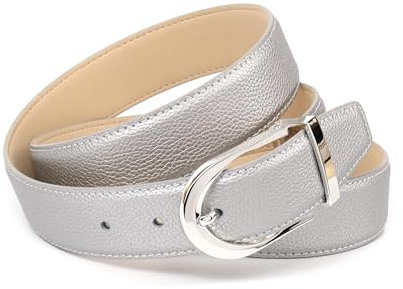 Anthoni Crown Damen Ledergürtel – Silber, 3,5 cm, kürzbar mit Clip-System, silberfarbene Dornschließe, elegantes Design, vielseitig kombinierbar (85)