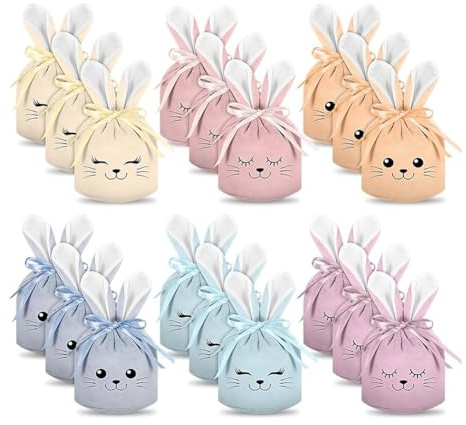 Jrudjsnhhty 18 Pcs Easter Bunny Gift Bags Ear Velvet Drawstring Bags,Bunny Gift Pouches Bunny Party Favors, 6 Color