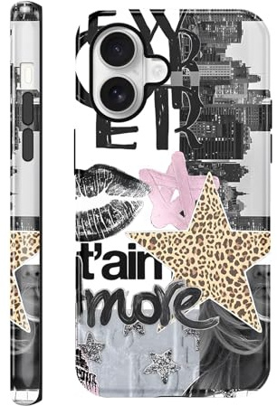 Knrlqim 2 in 1 für iPhone 17 Hülle 6,3, Handyhülle Leopard Aesthetic Muster Motiv, Silikon Stoßfest Weiche Schutzhülle, Zweischichtige Stoßfest Print Cover Case für iPhone17, Sterne