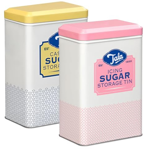 Besto Caster & Icing Sugar Storage Container | 16.3x10.5x7 cm Metal Storage Tin to Hold A Full Bag of Icing Sugar | Tight-Fit Lid Keeps Sweet Fresh & Clump-Free