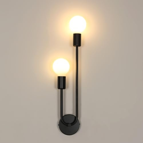 Riserva Wandleuchte Innen E27, 2-Flammig, Schwarz | Wandlampe Industrial Modern Metall fur Flur, Wohnzimmer, Café, Schlafzimmer, Hotel