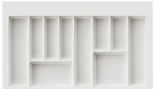 Sossai Besteckeinsatz Divio Grip für 90cm breite Schubladen, 85x49 cm - zuschneidbar, 10 Fächer, Farbe: Weiß, Besteck-Organizer aus robustem Kunststoff