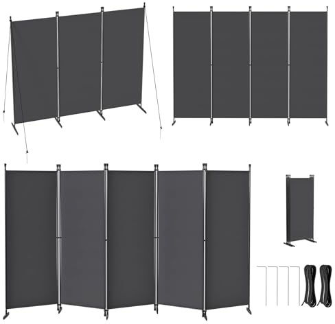 LZQ Paravent Raumteiler Klappbar Freistehend Sichtschutz Trennwand Faltbar Spanische Wand Stellwand Raumtrenner für Schlafzimmer Wohnzimmer Büro Balkon Innenbereich – 4 Teilig 320x180 cm Dunkelgrau