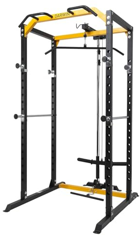 Darwin Power Cage Set, Kraftstation mit Latzugturm, Klimmzugstange und Dipstangen, 145x109x219 cm, Schwarz