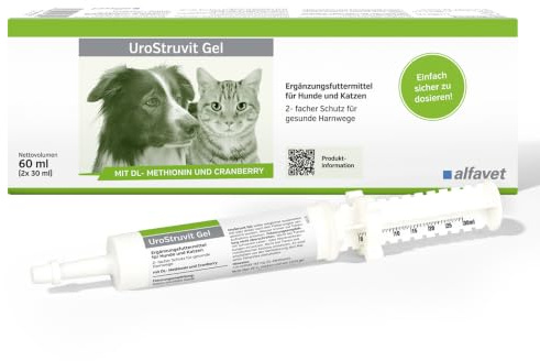 Alfavet UroStruvit Gel 2 x 30 ml Injektoren, 2- facher Schutz für gesunde Harnwege, Ergänzungsfuttermittel mit DL-Methionin & Cranberry, für Hunde und Katzen