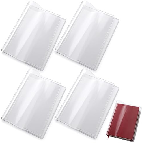 HJZHII 4er-Pack A5 Klarsichthüllen, Transparenter Buchumschlag Buchhülle | Wasserdichte Notizbuchhüllen Bücherhüllen Taschenbuch Schutzhüllen zum Überziehen für Tagebücher Wochenplaner und Bücher