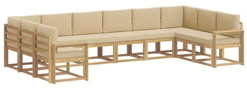 vidaXL Outdoor-Sofagarnitur mit Kissen 10 pcs Weiß und Beige, Gartenliege, modernes Lounge Set, wetterbeständige Möbel, perfekte Sitzgruppe für den Außenbereich