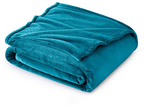 BEDSURE Flanell-Fleece-Überwurf, superweich, flauschig, warm, Flanell, blaugrün, Twin/Double(150x200 cm)