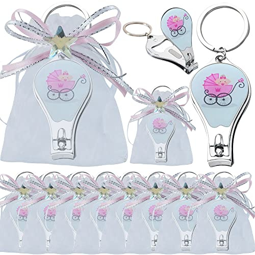 WE 12 Pcs Baby Shower Keychain with Nail Clipper and Opener Party Favor with Decorated Bags