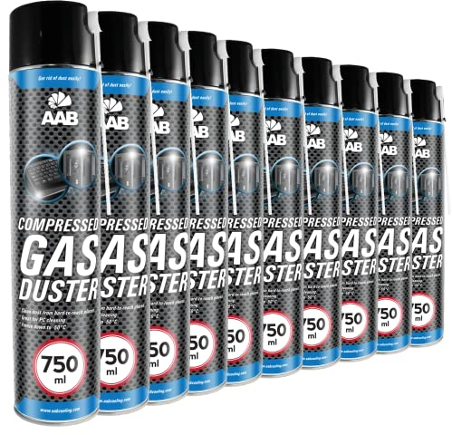 10 x AABCOOLING Compressed Gas Duster 750ml - Compressed Air for Computer, Keyboard, and Other Office Equipment, Laptop Cleaner, PC Cleaning Kit, Air Duster, Can of Air, Aerosol Duster, Canned Air