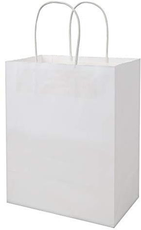 Bagmad Papiertüten mit Griffen, robust, mittelgroß, Weiß, 50 Stück, 20.3 x 12.1 x 25.4 cm, für Bastelarbeiten, Lebensmittel, Shopping, Einzelhandel, Party, Hochzeitstüten (weiß, 50 Stück)