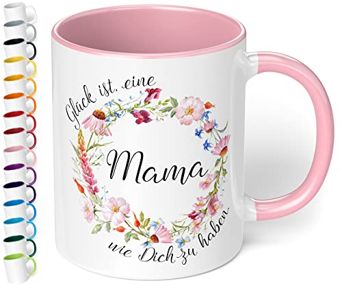 True Statements Mama Tasse Glück ist eine Mama wie dich zu haben - BLUMENKRANZ - Kaffee-Tasse mit Spruch, Geschenk Mutter - Mama, inner rose