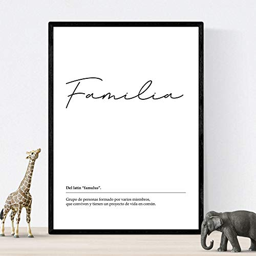 Nacnic - Lámina Palabra y Significado de Familia - Poster Estilo Nórdico Blanco y Negro - Caligrafía Minimalista Tamaño A4