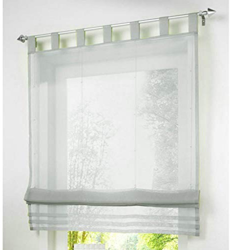 SIMPVALE Raffrollo mit Schlaufen Gardinen Voile römischen Liter Fall Schatten Transparent Vorhang für Balkon und Küche (Grau, Breite 60cm/Höhe 155cm)