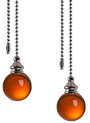 Crystal Ball Ceiling Light Fan Switch/Blind Cord Pull Handle Window Hanging Suncatcher 21 Inch Ball Chain with Amber Color(Pack of 2)