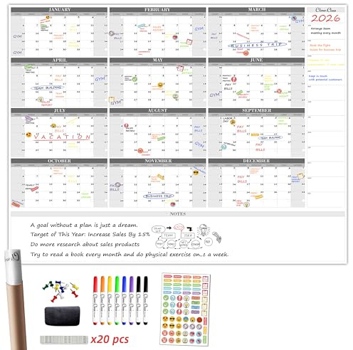 Jumbo-Wandkalender, trocken abwischbar, 121,9 x 147,3 cm, undatiert, Jahresplaner für Zuhause, Büro, Schulprojekte – X-Large löschbarer laminierter Aufgaben-Organizer