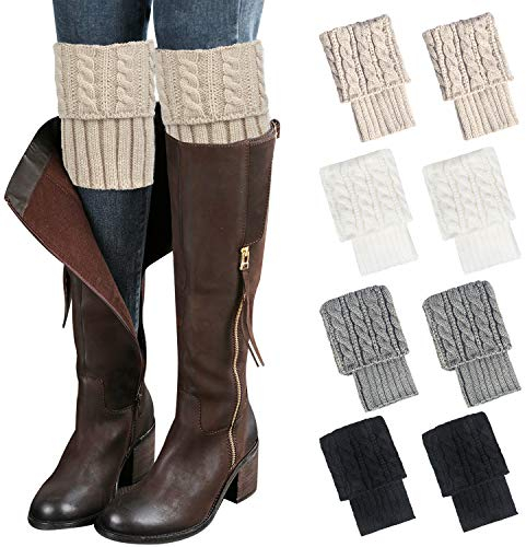 Loritta Damen Stiefelsocken, Winter, warm, gehäkelt, gestrickt, Stiefelstulpen, kurze Beinstulpen, Geschenke, F-Stil 06 (4 Paar), Large