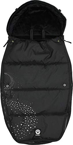 Original Dooky Footmuff Silver Stardust Größe L für Buggys & Kinderwagen ab 9 Monate, 98 x 50 cm, winterfest, wasserdicht & winddicht, für 3- und 5-Punkt-Gurte, schwarz