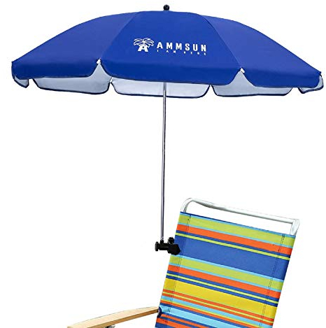 AMMSUN 110cm Clamp Sonnenschirm Ideal für Strandstühle, Tribünen, Kinderwagen, Wagen, Rollstühle oder Golfwagen Blau
