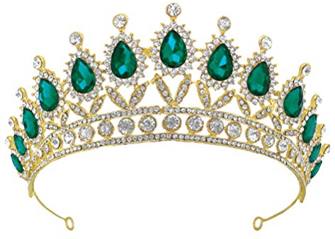 Minkissy Barock Krone Vintage Kristall Strass Braut Krone Und Tiara Prinzessin Königin Barock Stirnband Haarschmuck für Geburtstag Hochzeit Festzug Abschlussball (Grün)