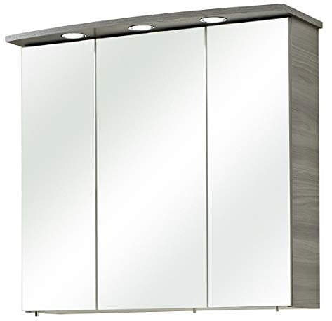 - Peter - Spiegelschrank 75 cm, 3-türig, Kranz mit LED Beleuchtung, Sangallo Grau quer