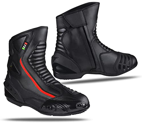 BI ESSE -Stivali Moto In Pelle,Scarpa Per Motocicletta Impermeabile,Traspiranti,Stivaletti Invernali Strada,Protezione Caviglia (Nero/Rosso, Sistema Taglie Calzature EU, Adulto, Numero, Media, 40)