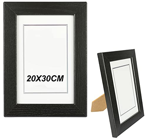 H HANSEL HOME Marco de Fotos 20 x 30 cm Negro Hecho de Madera Panel de Cristal Marco de Fotos para Decoracion