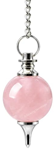 Amazing Gemstone Crystal Ball Pendulum for Divination - Dowsing Pendulum Necklace with Chain and Quartz Bead for Reiki Healing and Crystal Grid Meditation