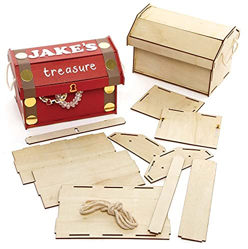 Baker Ross FE330 Schatztruhe aus Holz, Holzbastelei für Kinder, zum Dekorieren und Ausstellen, ideal für Piraten-Party, 2 Stück, Mittel