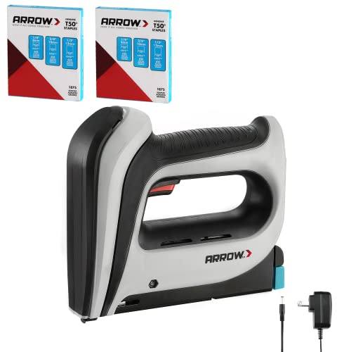Arrow T50DCD Kit d'agrafeuse électrique sans fil avec 3750 pièces T50 1/4, 3/8, 1/2, pour projets de tapisserie professionnelle et de bricolage,