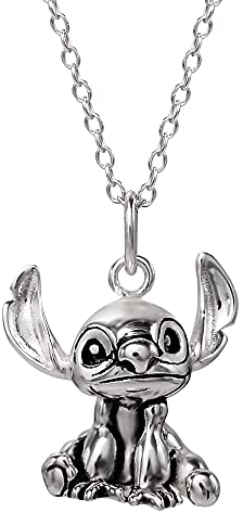 Disney Lilo & Stitch Halskette aus Sterlingsilber für Damen, 3D-Stitch-Anhänger, 45 cm