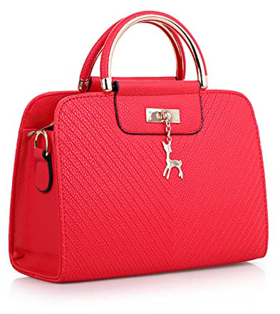 DIRRONA Elegant Damen Handtaschen Casual Umhängetasche Reise Schultertasche Groß Kapazität Umhängetaschen Damen Handtasche Rehbrauner Metallanhänger Rot