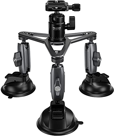 Triple Suction Cup Car Mount Heavy Duty Tripod with 360 Ball Head for GoPro 13 Insta360 X5 DJI Action 5 Pro DSLR Mirrorless Camera, Dashboard Windshield Window Hi-Speed Motion Vehicle Holder Attach