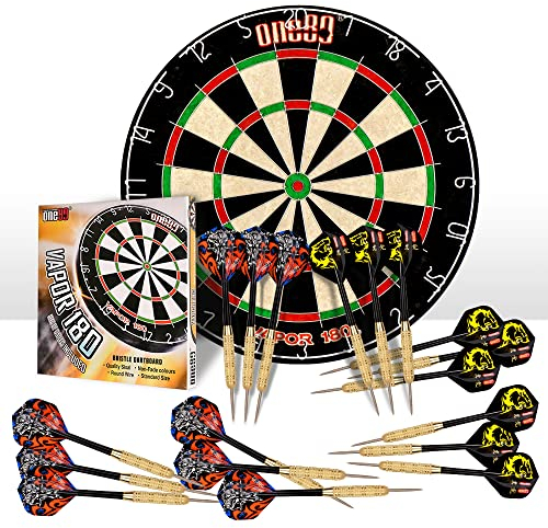 ONE80 Vapor Dartscheibe mit 180 Borsten, ohne Klammern, Bullseye Steeltip Darts, extra Flights