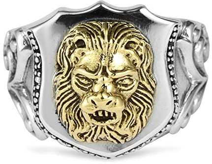 KnSam Herren Ring, Silber Ring Herren 925 Schild und Gold Lion Head Ring 925 Silber Ring Gothic Punk Ringe Herren 925 Silber Silber