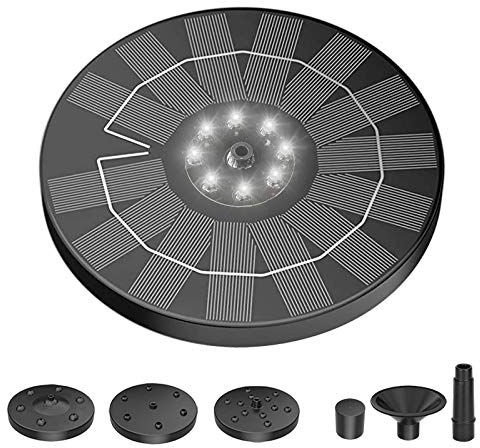 Circle Solar Springbrunnen Teichpumpe Mit Led Licht Solar Panel Eingebaute Batterie, Vogeltränke Frostsicher Wasserpumpe Schwimmender Mit 6 Fontänenstile Für Gartenteich, Fisch-behälter, Pool(weiß)