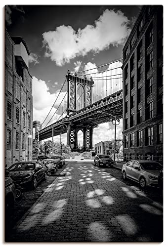 ARTLAND Wanddeko Leinwand Bilder Wandbild 40x60 cm Architektur Manhattan Bridge Brücke Brooklyn Straße Autos New York U3NN
