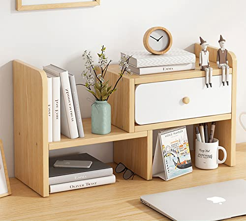 YUR Stabiles Schreibtisch-Regal, für Schreibtisch, Bücherregal, Bücher, Organizer, Regale, aus Holz, mit kleinem Schrank für Bücher, Kosmetik, Make-up